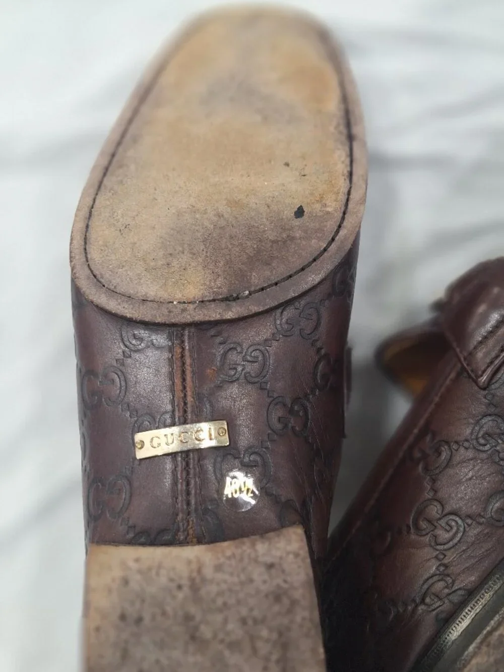 Gucci GG Monogram Leather Horsebit Loafers Brown Gold Hardware EU 40.5